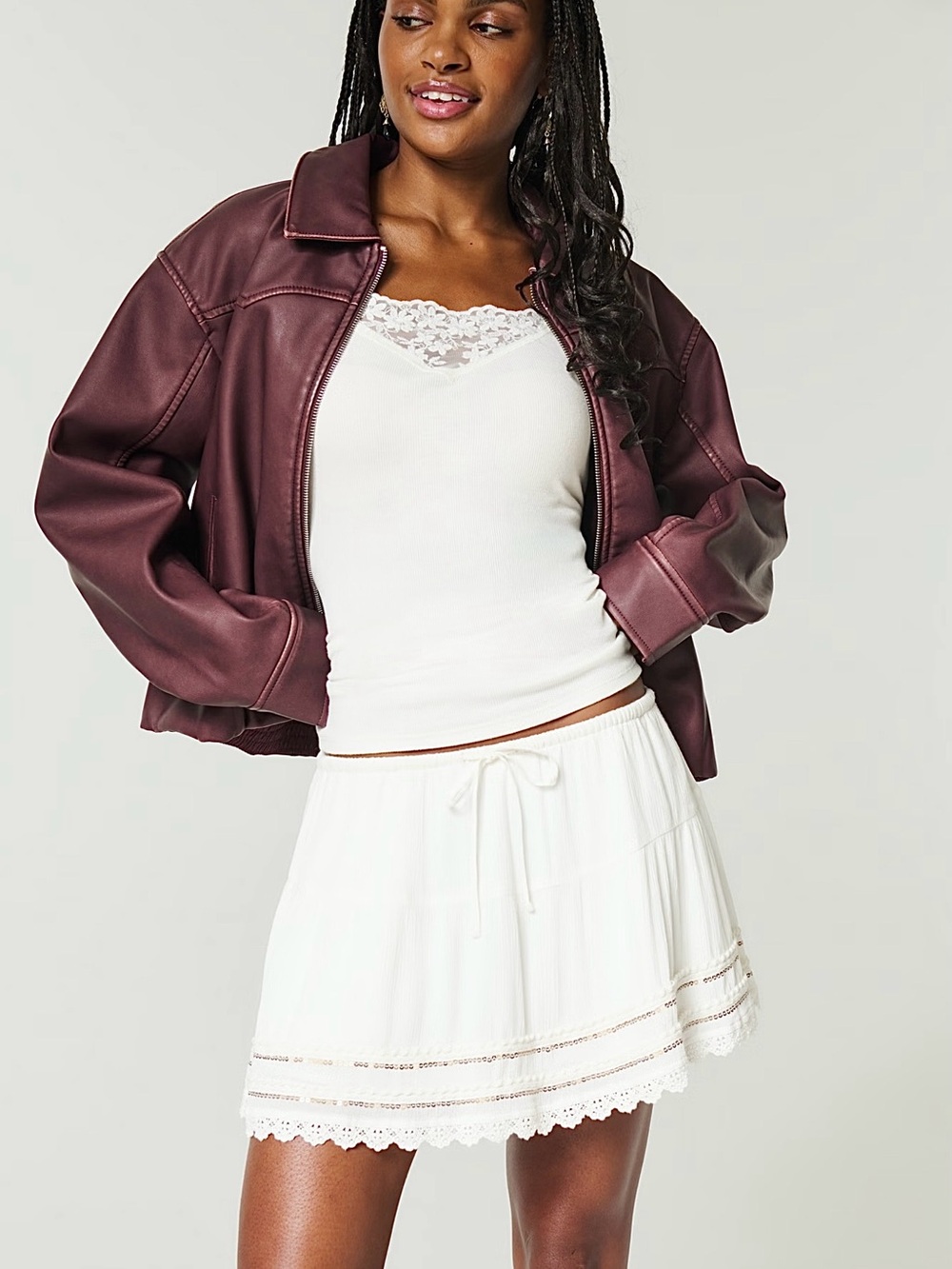 Hollister White Lace Hem Mini Skort S Sequin Boho Coquette Festival Summer NWT